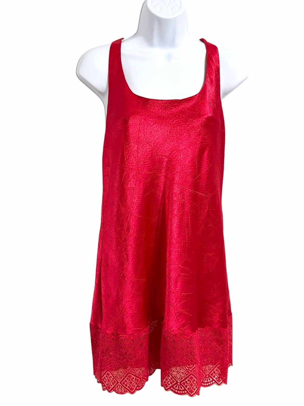 Victoria’s Secret Vintage Gold Label Satin Slip Dress Chemise M Red Lace Nightie
